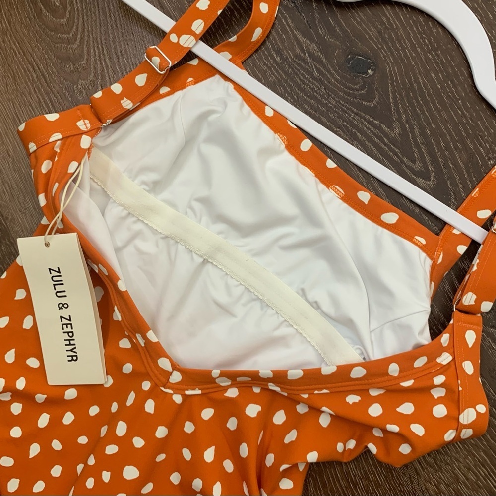 Zulu & Zephyr Womens Amber orange polka dot one piece swimsuit S NWT - Picture 7 of 10
